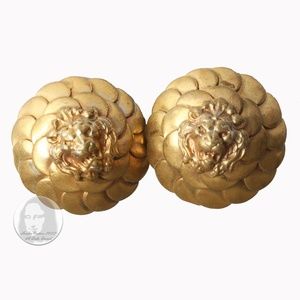 Rare Chanel Earrings Roaring Lion Head Art Deco Style Clip On Vintage 70s HTF